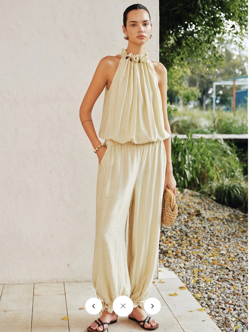 NWT Commense Crinkle Ruffle Neck Top & Jogger Pant Set Sz L